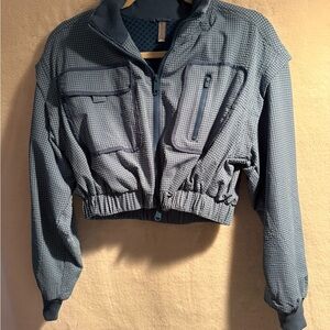 FP Movement by Free People Blue Checkered Bomber Jacket